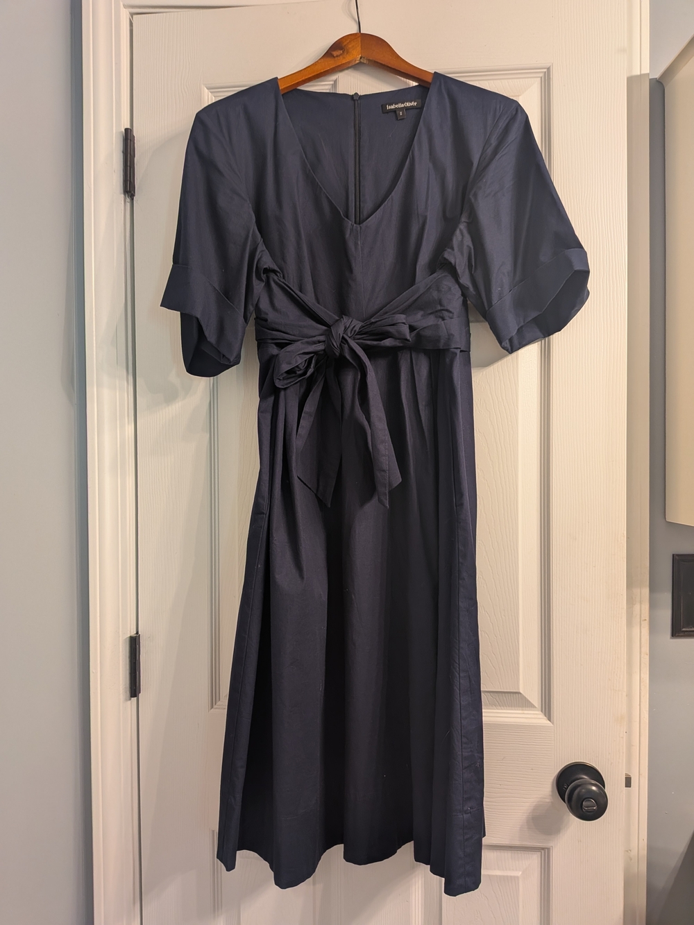 Isabella Oliver Maternity Navy Tie-Waist Midi Dress